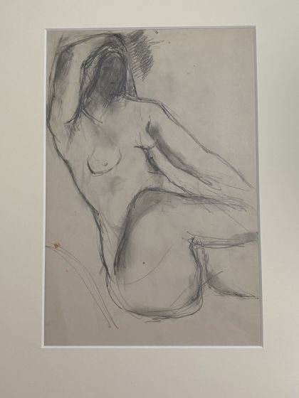 "Nude Woman"  is an original pencil drawing on ivory-colorated cardboard by Herta Hausmann.