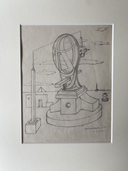 Methaphysical Composition is an original pencil drawing on paper realized by Jean Michel Sept, in 1947.
