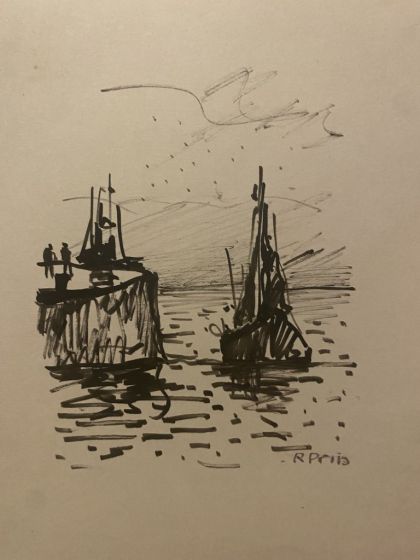 Fishing boat on the sea by Anonymous - Artwork