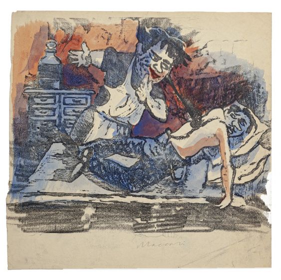 The Bed And The Portraits by Mino Maccari - Modern Artwork