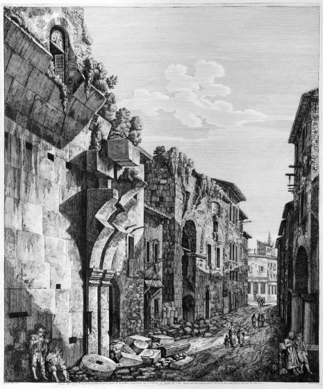 L. Rossini, Avanzi dell'antica Porta di Tivoli (...), 1824. L. Rossini, Tivoli, Rome, Architecture, Ruins, Landscape, Roman, Villa, Palace, Neoclassicism, Old Masters, Artworks, Etchings, Engraves, Piranesi, Temple, Sibilla, Column, Pilaster, Door, 