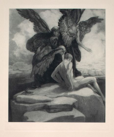"Verfuhrung"  is an original Black and white héliogravure on cream-colored cardboard realized by Choisy Le Conin, pseudonym of Franz Von Bayros (Agram, 1866 – Vienna, 1924).