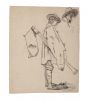 "Bassoon Player"  is an original black China ink and pencil drawing on ivory-colorated paper  by Anonymous Artist of XIX Century.