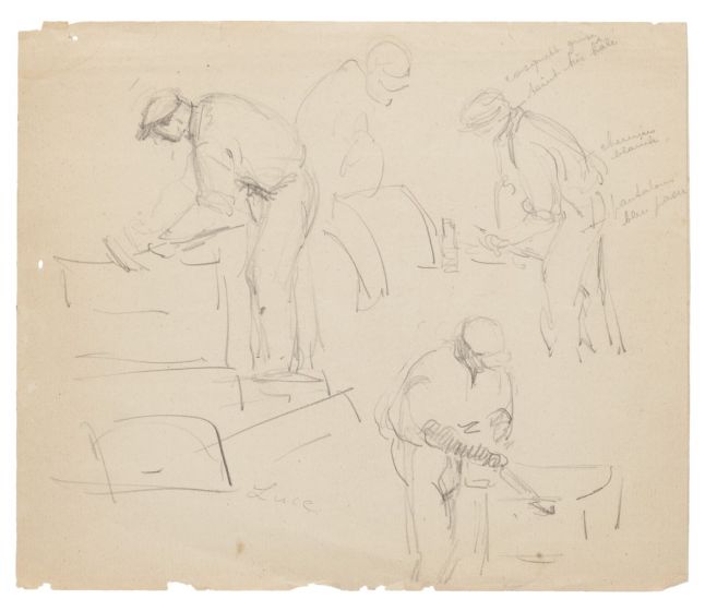 "Worker" is an original drawing in tempera on paper, realized by Frederic Luce.
