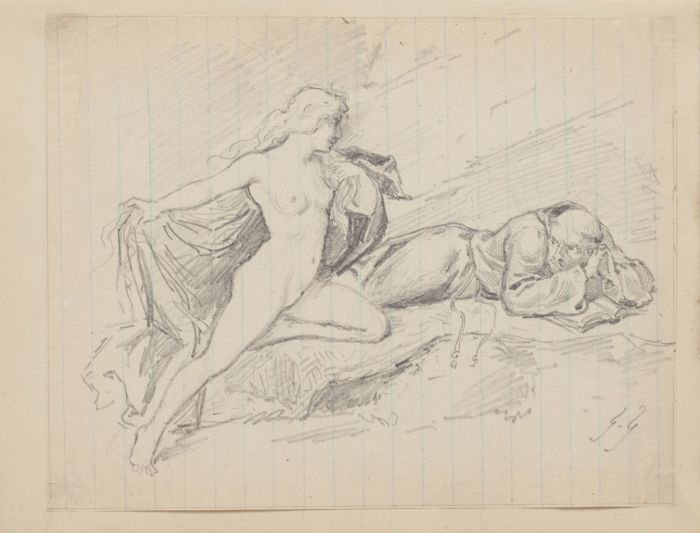 "The temptation" 1890's is an original drawing in tempera on paper, realized by Gabriel Guèrin. 
