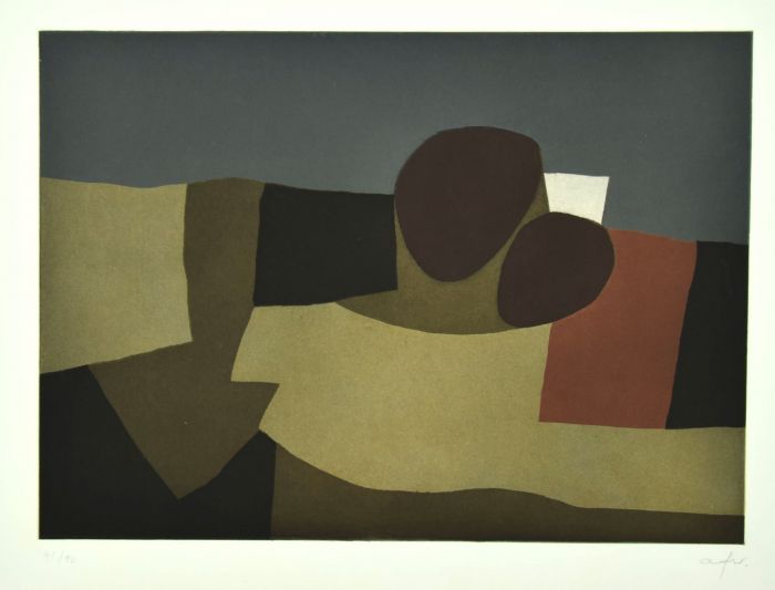Volcanoes is an original print in etching technique on cardboard, signed by Afro Basaldella (1912-1976), in 1974s.