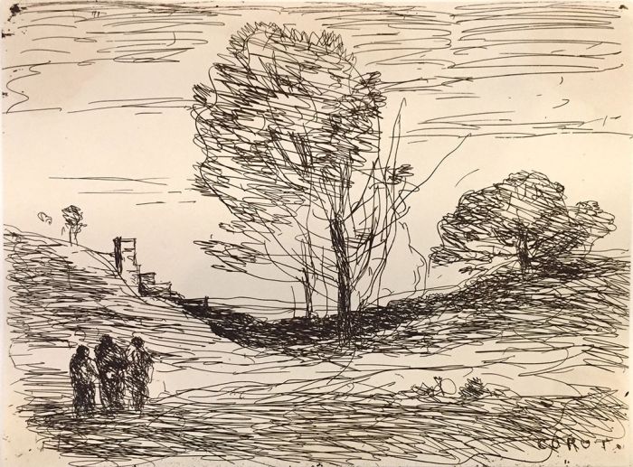 C. COROT, Souvenir D'Eza, Cliché Verre, 1874.