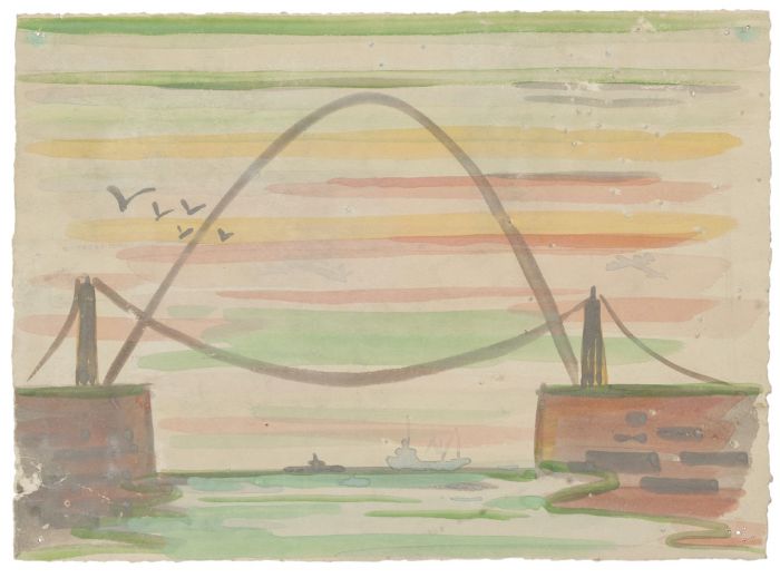"Marine Landscape" is an original drawing in watercolor on paper, realized by Jean Delpech (1916-1988).