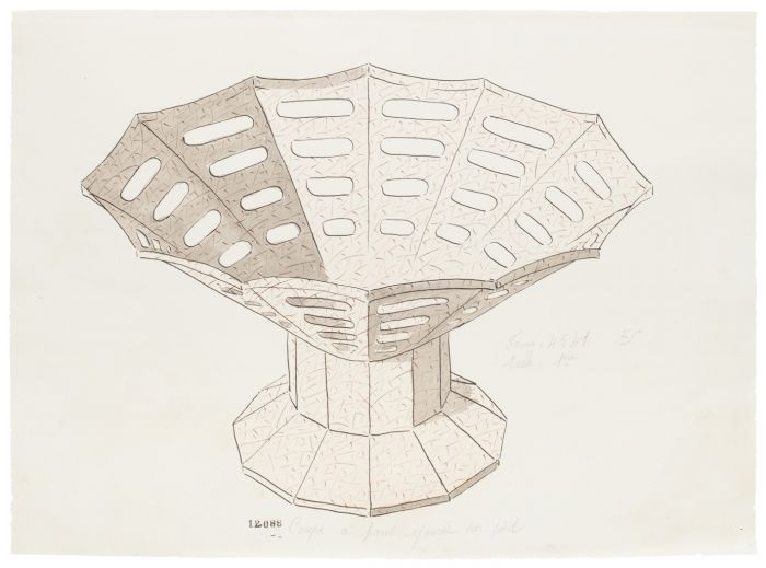 "Cup"  is an original China ink and watercolor drawing on ivory-colorated paper by Anonymous French Artist of XIX Century.
