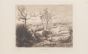 La Sablière is an original drawing in etching technique on paper glued on ivory-colored cardboard, signed by Jean-Baptiste Camille Corot (1796-1875) and Greux, a sculptor.