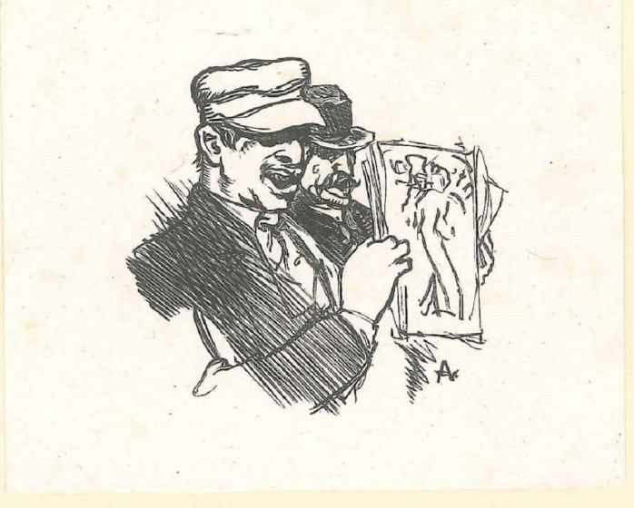 Two Men with an Illustration by Auguste Lepère - Modern Artwork