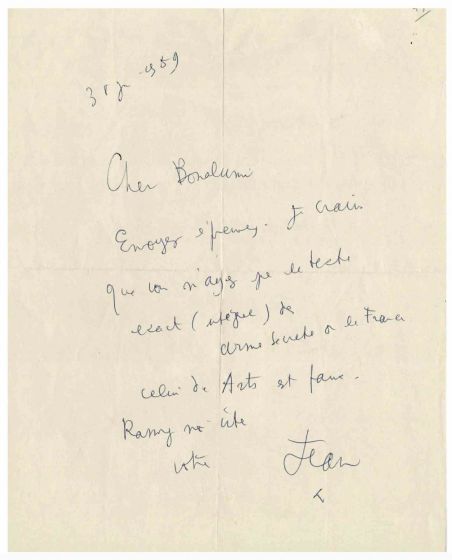 Jean Cocteau Autograph Letter - SOLD