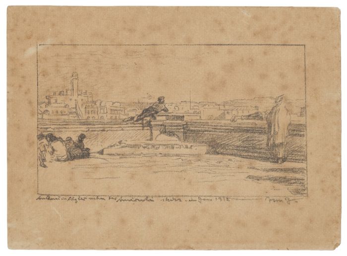 "View oh the City" is an original drawing in pencil on cardboard, realized by an Anonymous French Artist of the XX Century .