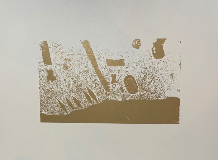 Figures is an original Vintage Offset Print on ivory-colored paper, realized by Franco Gentilini (Italian Painter, 1909-1981), in Late 20th Century.