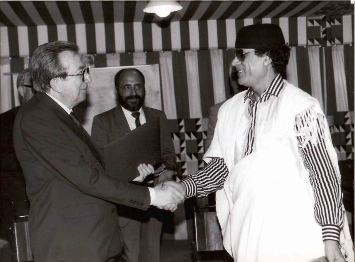 Giulio Andreotti and Mohammad Gaddafi Meeting 