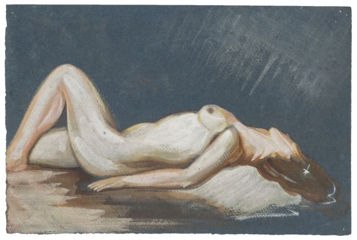 Nude 1940's is an original drawing in tempera and watercolor a on paper, realized by Jean Delpech (1988-1916).