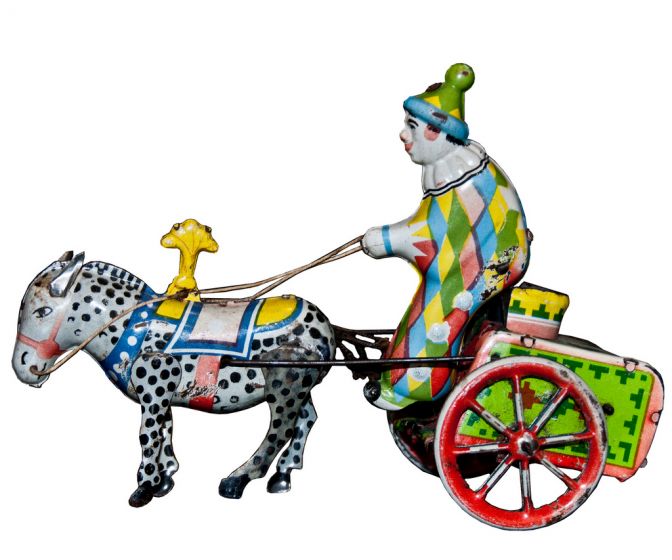 Wind up Clown on Cart and Donkey - Decorative Objects