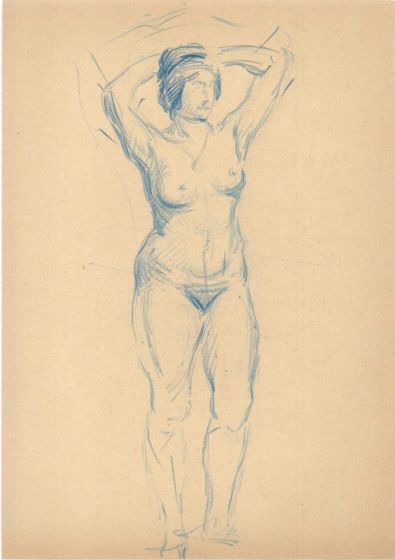 Blue Standing Nude with Hands behind the Head
