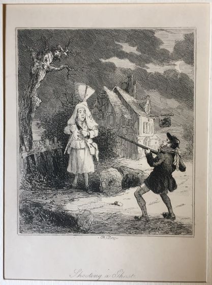 Phiz, Shooting a Ghost, Browne Hablot Knight, Phiz, Charles Dickens, DSatire, Illustration, London, Bristol,  George Cruikshank,  John Leech,  David Copperfield, Pickwick, Dombey and his son, Martin Chuzzlewit, Ghost