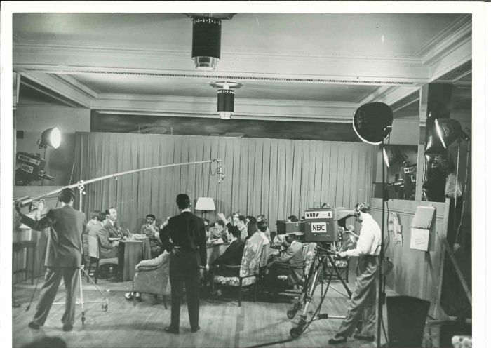 Students Quiz World Celebrities on TV - Vintage Photograph