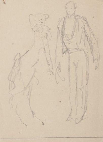 "Figures" is an original drawing in tempera on ivory-colored paper, realized by Eugene Guèrin. 