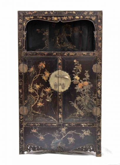 Vintage Lacquered and Painted Wooden Cabinet