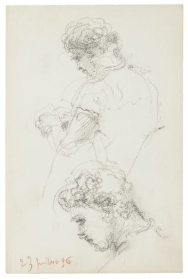 "Studies" is an original drawing in tempera on paper, realized by an Anonymous French Artist of the XX Century . 