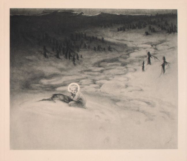 "Weihnacht"  is an original Black and white héliogravure on cream-colored cardboard realized by Choisy Le Conin, pseudonym of Franz Von Bayros (Agram, 1866 – Vienna, 1924).