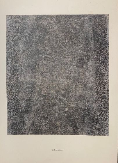 Symbioses is an original B/W lithograph on watermarked paper "Arc". Abstract composition by the French artist Jean Dubuffet. From the album of "Spectacles" (1953-1959). In excellent conditions.