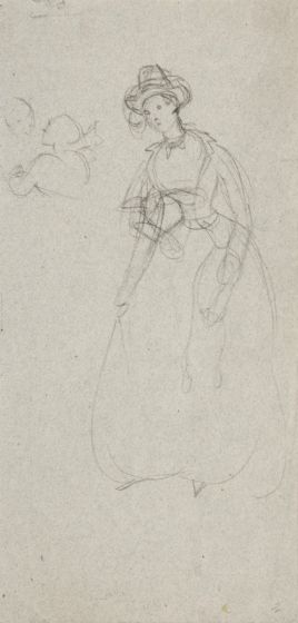 "Woman Figure"  1853's is an original tempera drawing on paper , signed and dated by Edmound De Beaumont, on the bach of the drawing.