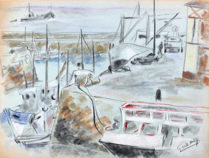 Les bateaux au port by Giselle Halff - Modern Artwork