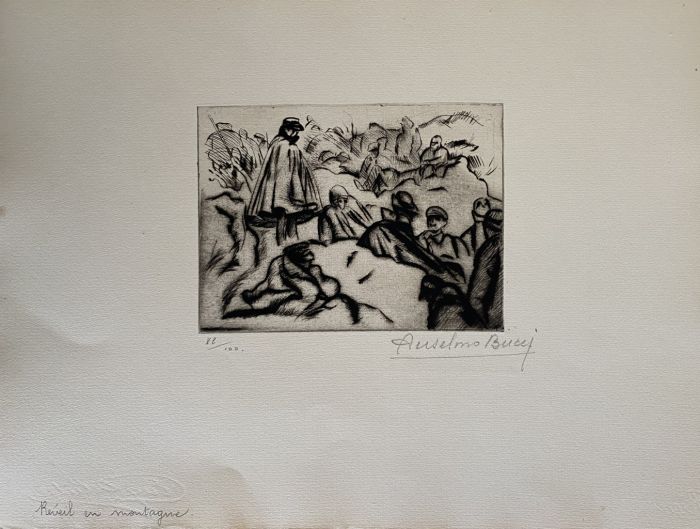 "Military" 1914s is a beautiful print in etching technique, realized by Anselmo Bucci (1887-1955).