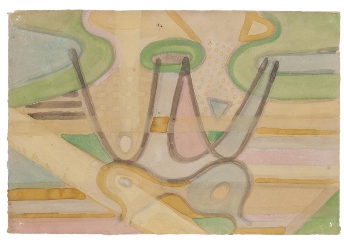 "Surrealist Composition" is an original drawing in mixed media on paper, realized by Jean Delpech (1916-1988).   (FRONT OF THE WORK)