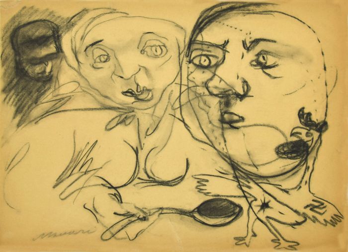 Faces with Dogs by Mino Maccari - Contemporary Artworks