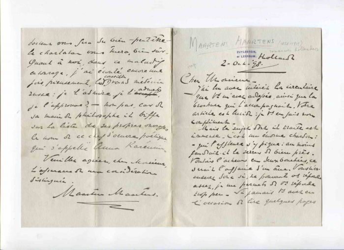 Autograph Letter by Maartens Maartens