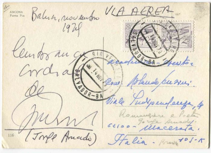 Autograph Postcard Signed by Jorge Amado