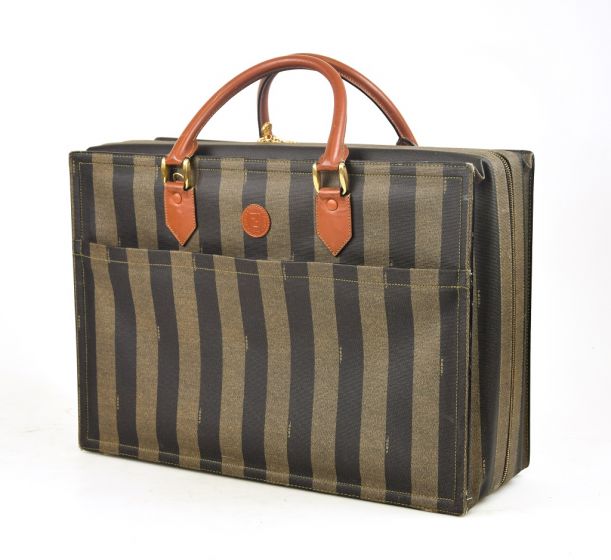 Suitcase Fendi Vintage Pecan vertical stripe canvas Travel 