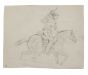 "Soldier on Horseback"  is an original tempera drawing on ivory-colored paper by Anonymous Artist of XIX Century.  