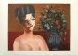 Contemporary art, Artwork, Print, Lithograph, Franco Gentilini,Ragazza con vaso di fiori