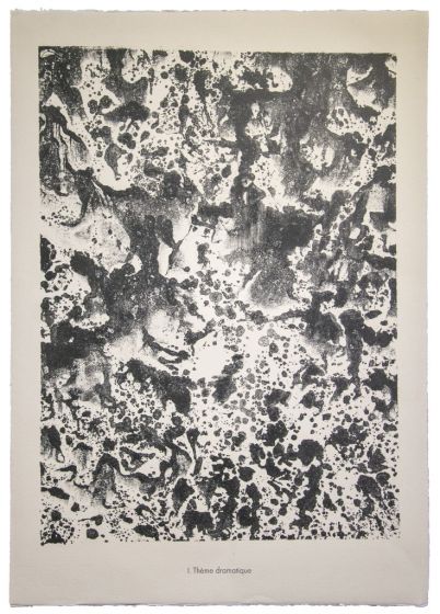 Theme Dramatique is an original lithograph on watermarked paper "Arc". Abstract composition by the French artist Jean Dubuffet. From the album of "Theatre du sol" (1953-1959). In excellent conditions.