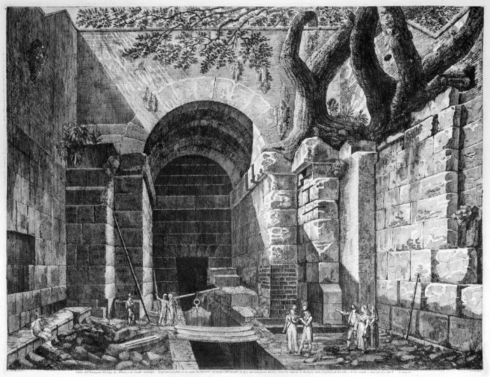 L. Rossini, Veduta dell'Emissario del Lago di Albano, e di Castel Gandolfo, 1825, L. Rossini, Tivoli, Rome, Architecture, Ruins, Landscape, Roman, Villa, Palace, Neoclassicism, Old Masters, Artworks, Etchings, Engraves, River, Albano, gandolfo castle, Lak