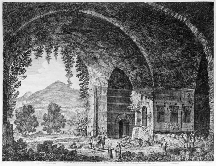 Luigi Rossini, Veduta del Ninfeo, vicino all'Emissario del Lago di Castel Gandolfo (..). Roma, 1826