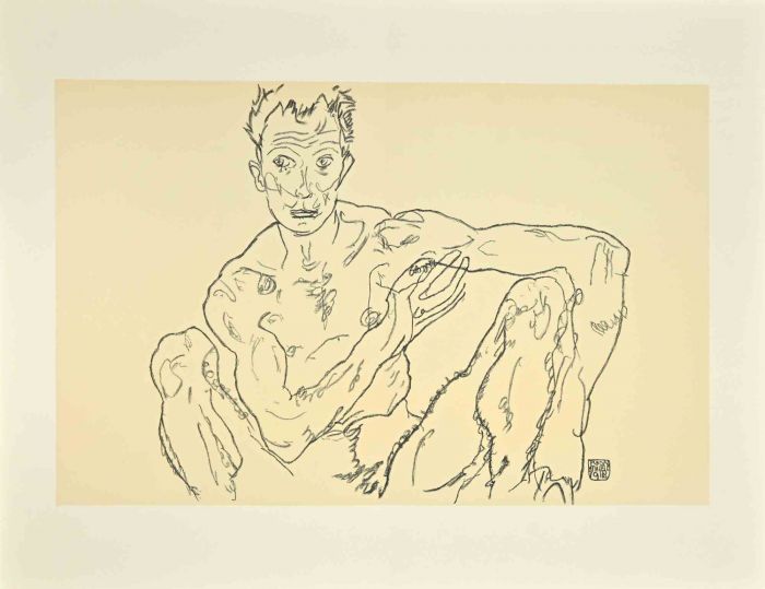 Crouching Male Nude (Self Portrait)