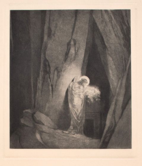 "Introduktion - Incipit Redemptio"  is an original Black and white héliogravure on cream-colored cardboard realized by Choisy Le Conin, pseudonym of Franz Von Bayros (Agram, 1866 – Vienna, 1924).