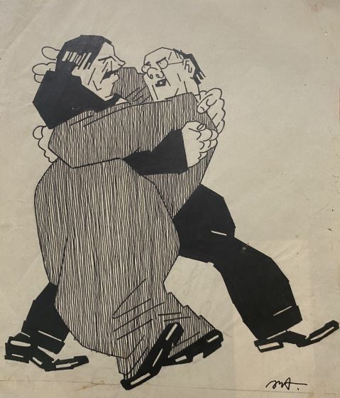 Men Embracing is an original artwork in China ink on ivory-colored paper realized by Anonymous Artist of 20th Century.
