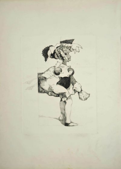 Figure is an original drawing in etching technique on paper, realized by Anonymous Artist of the XX Century.