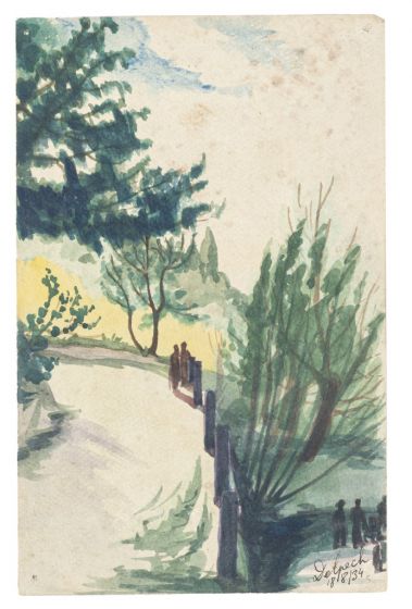 "Landscape" is an original drawing in watercolor on paper, realized by Jean Delpech (1916-1988), in 1934. 