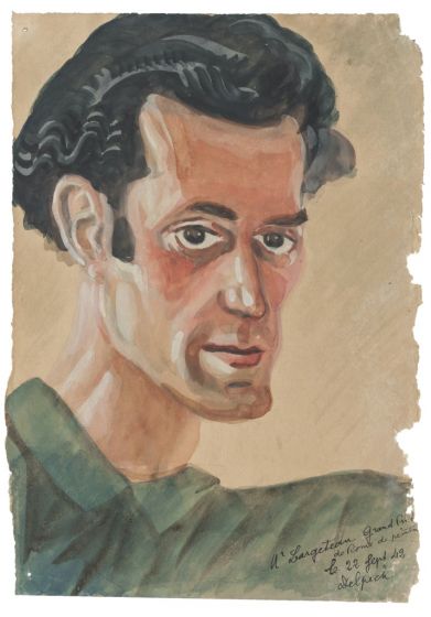 "Portrait" is an original drawing in watercolor on paper, realized by Jean Delpech (1916-1988). 