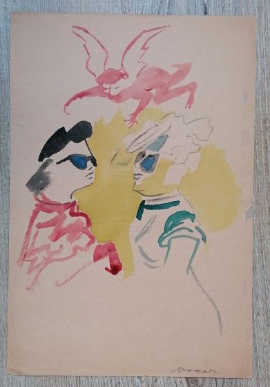 Two Female Portraits by Mino Maccari - Modern Artwork