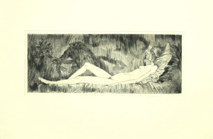 Nude is an original black and white etching realized  by Leo Guida.